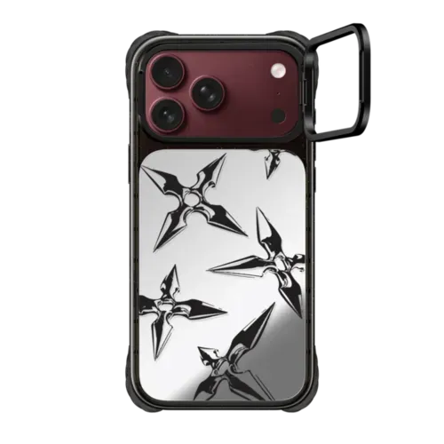 Black Shuriken - iPhone 18 Pro Max - Ultra Impact Ring Stand Case - Mirror