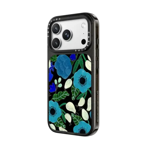 Blue Florals - iPhone 18 Pro - Impact Case MagSafe Compatible - Glossy