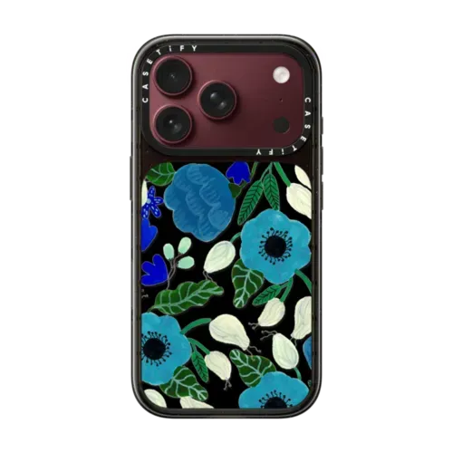 Blue Florals - iPhone 18 Pro - Impact Case MagSafe Compatible - Glossy